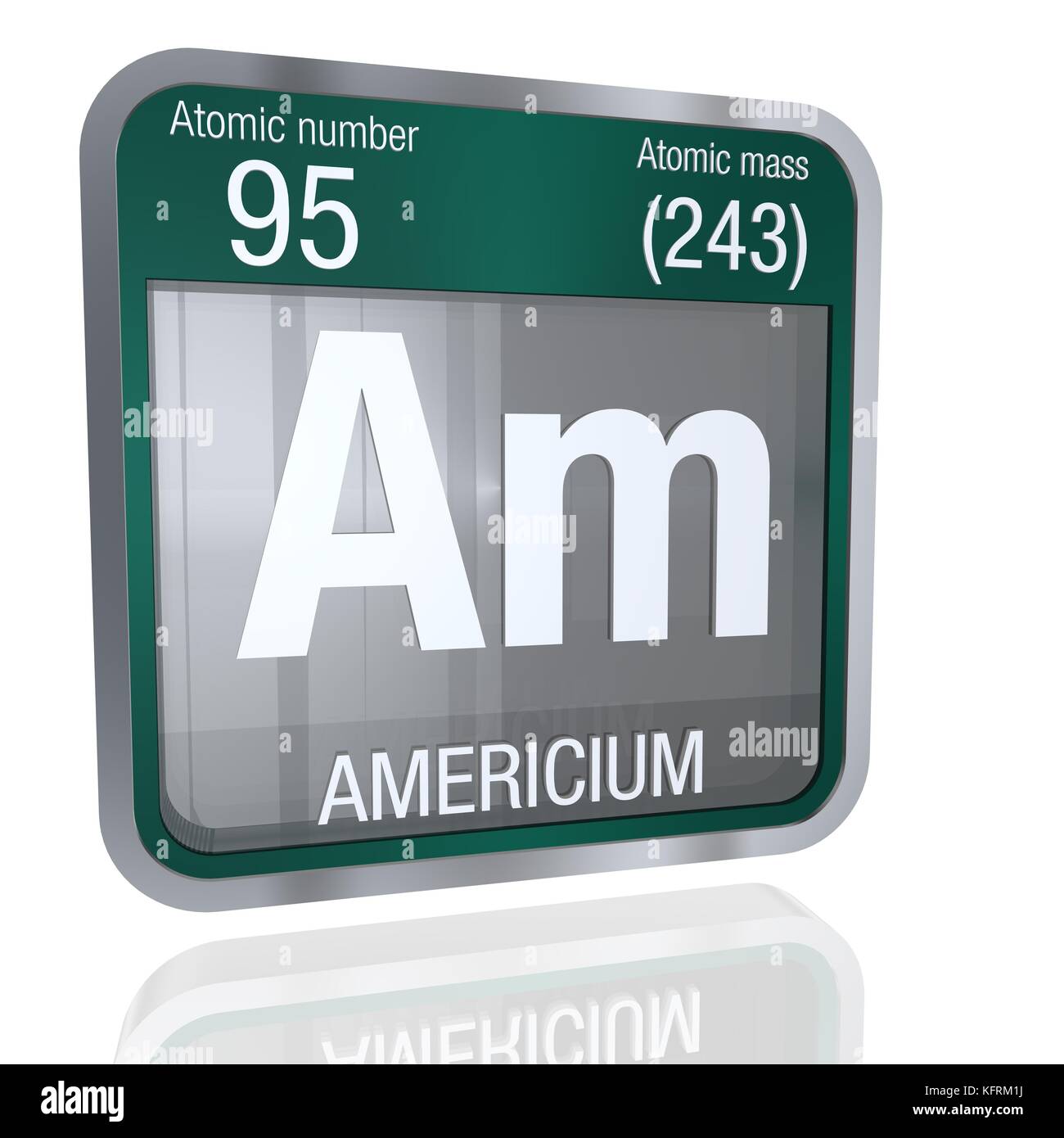 Americium symbol in square shape with metallic border and transparent