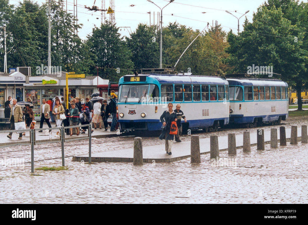 Smartrans Riga RIGA Tram in traffic Stock Photo - Alamy