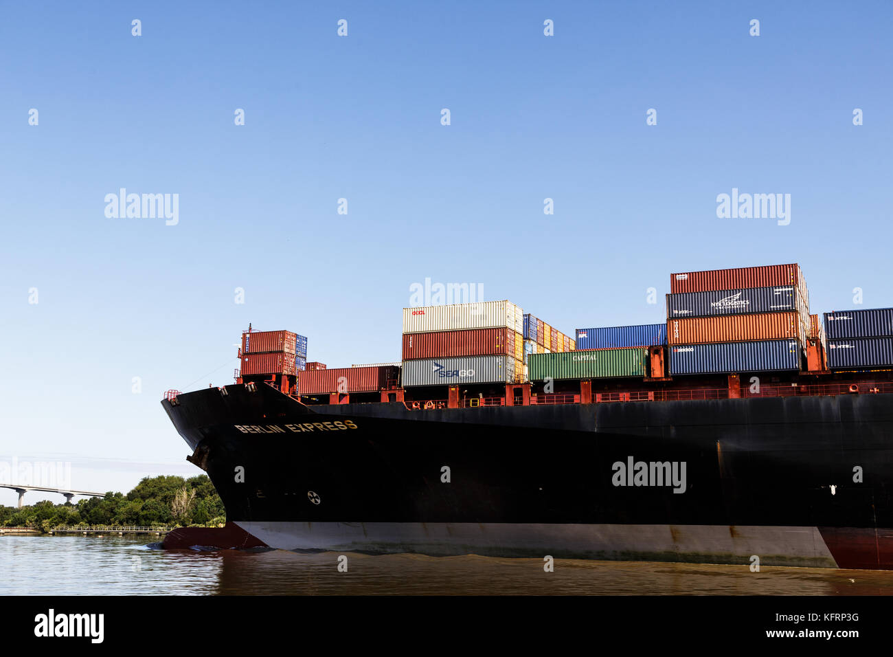 Huge Hapag Lloyd container ship on the Savannah River Stock Photo