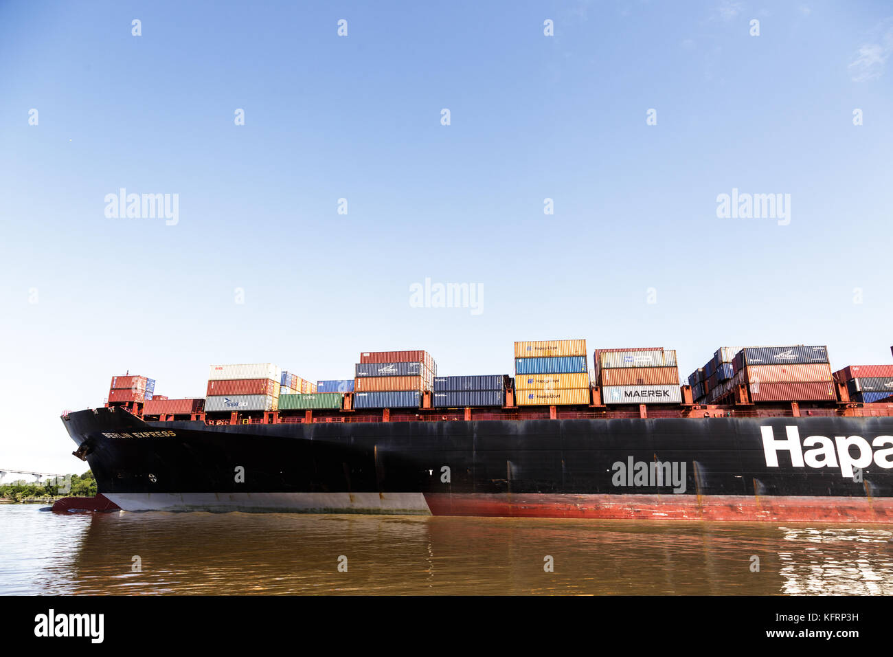 Huge Hapag Lloyd container ship on the Savannah River Stock Photo