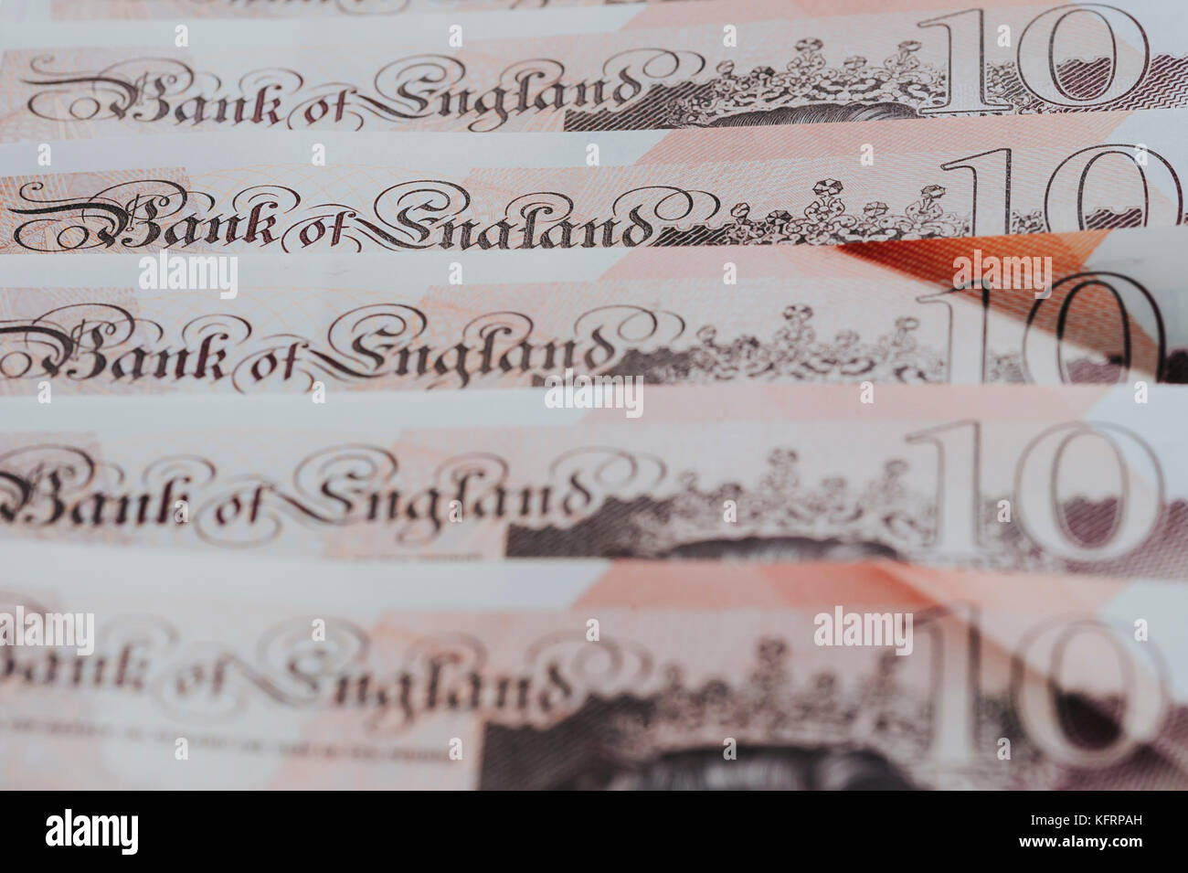 LONDON, ENGLAND – OCTOBER, 24: Closeup of the new British ten-pound note, featuring a portrait of Jane Austen. Stock Photo