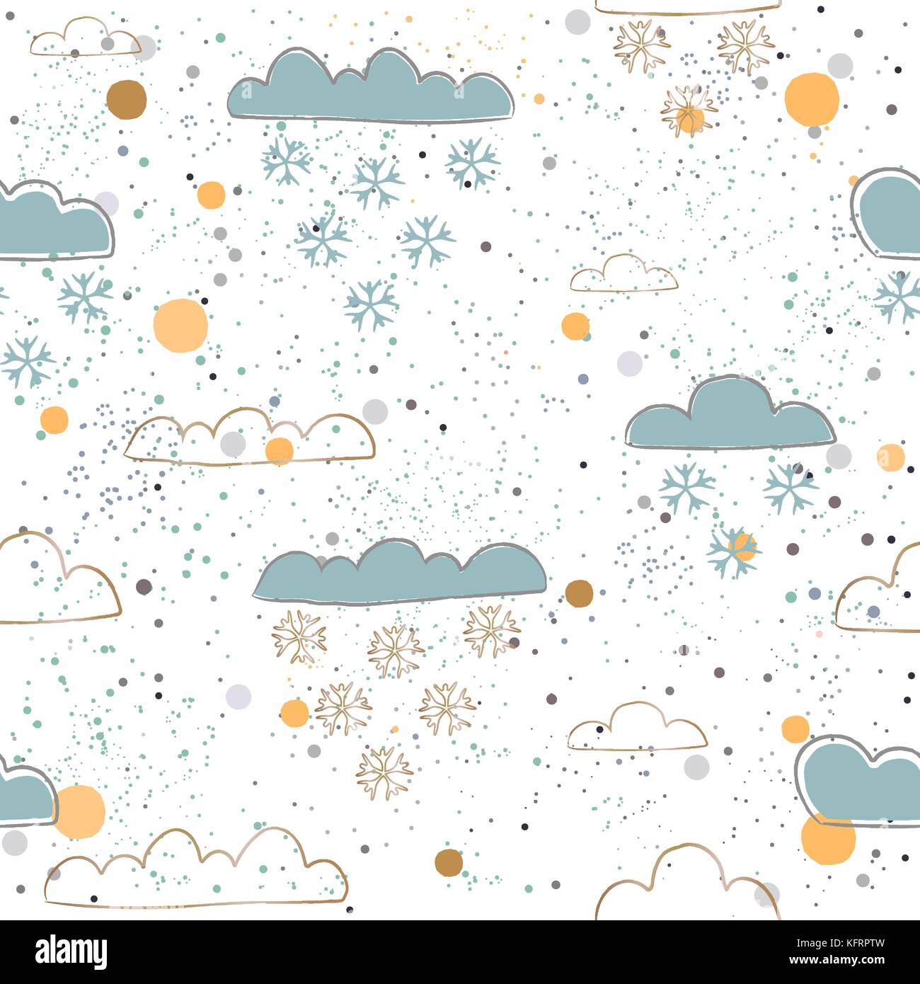 Winter Seamless Pattern with hand drawn cute clouds and falling ...