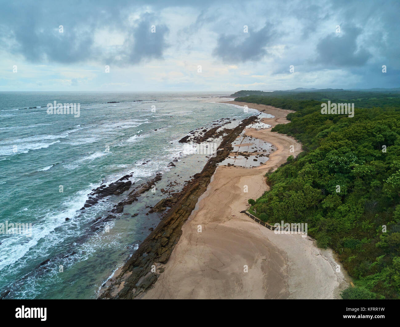 Aerial view on ocean shore. Beach with rocks landscape Stock Photo