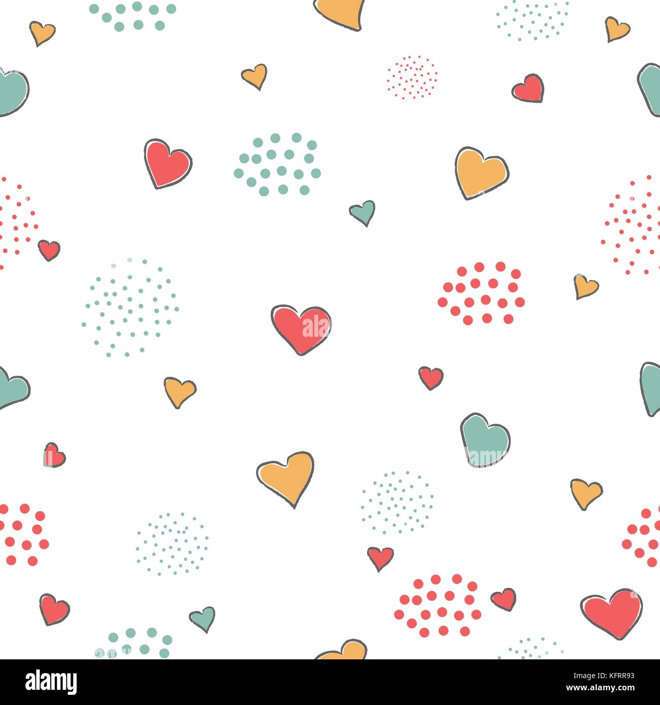 Cute Seamless Pattern with hearts and dots. hand Drawn Delicate Design ...