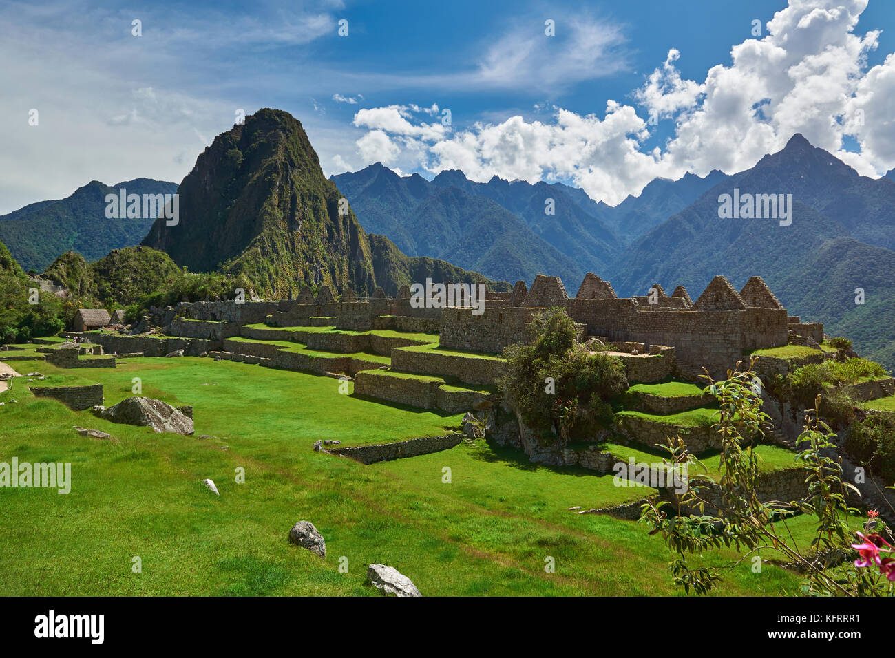 Panorama landscape view on Machu Picchu in Peru. Tourist place Machu Picchu Stock Photo