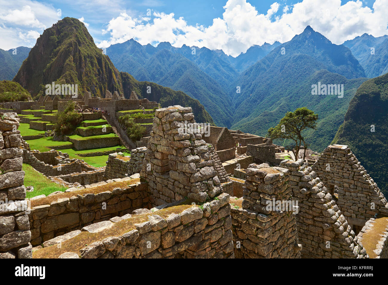 Architecture of houses in Machu Picchu Peru. Touristic place in Peru Machu Picchu Stock Photo