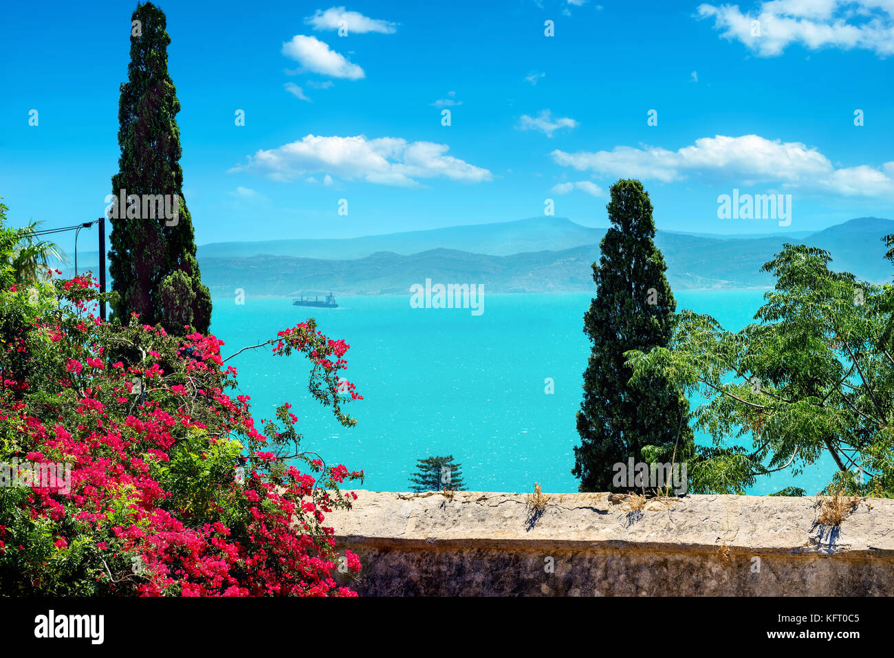 Beautiful view from Carthage garden of Tunis bay. Tunis, Tunisia, North Africa Stock Photo