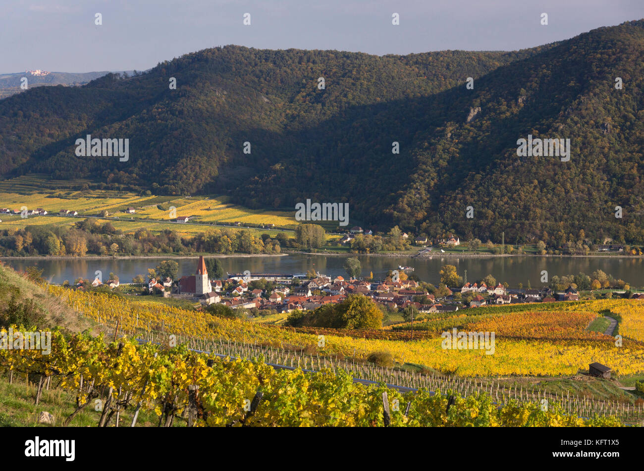 An autumnal view on Weisenkirchen in the Wachau valley, Lower Austria Stock Photo