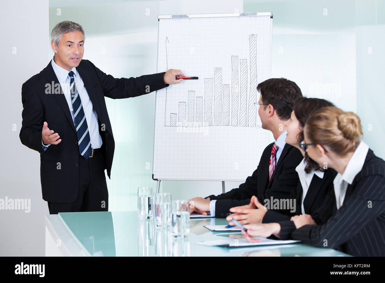 A senior business executive delivering a presentation to his colleagues