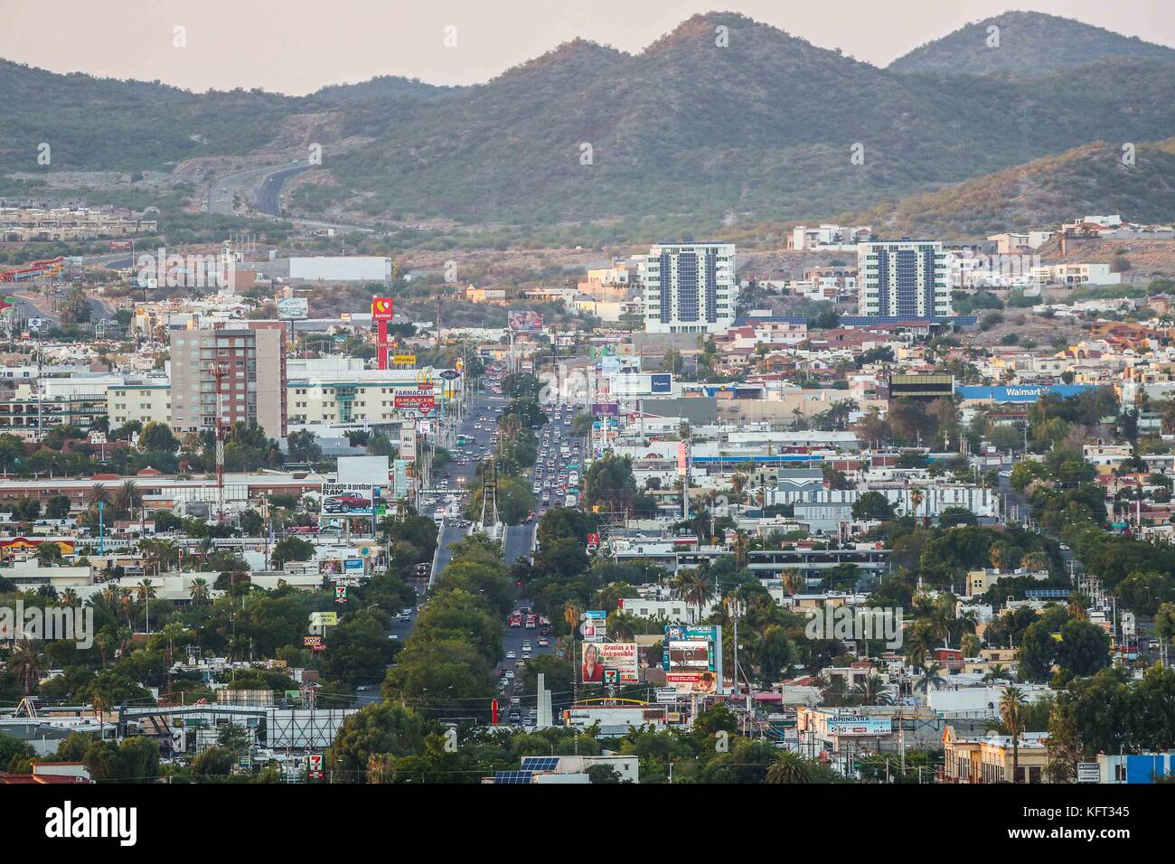City of Hermosillo, panoramic view of Madero Park and the church or 