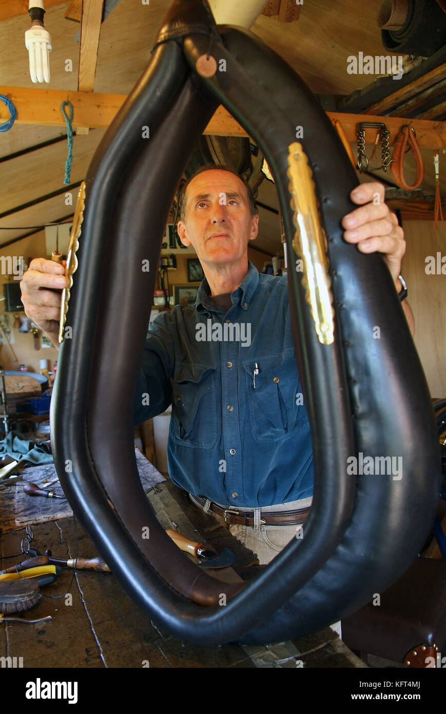 Terry Davis, maker of horse collars, saddles and harness at his