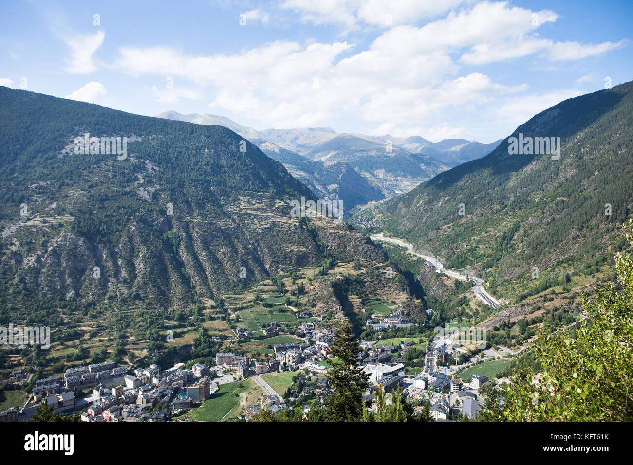 Panoramic Aerial view of the Andorra la Vella, Andorra Stock Photo