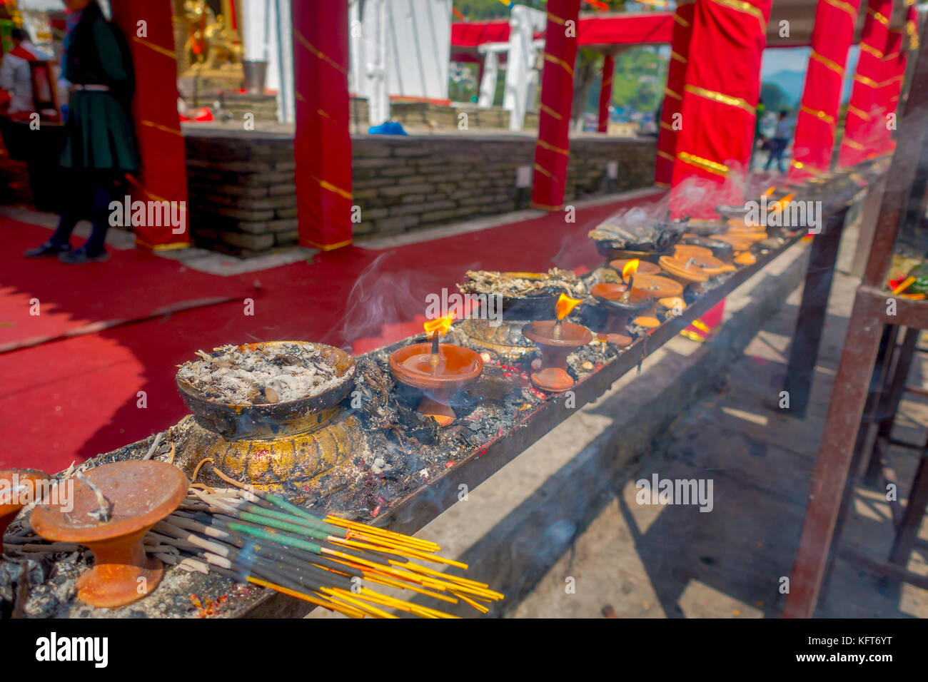 KATHMANDU, NEPAL SEPTEMBER 04, 2017 Close up of some burning