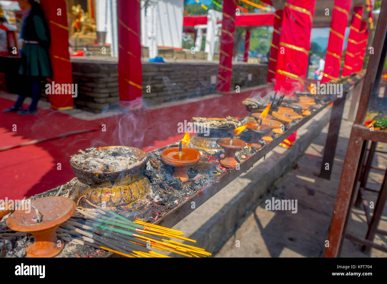 KATHMANDU, NEPAL SEPTEMBER 04, 2017 Close up of some burning