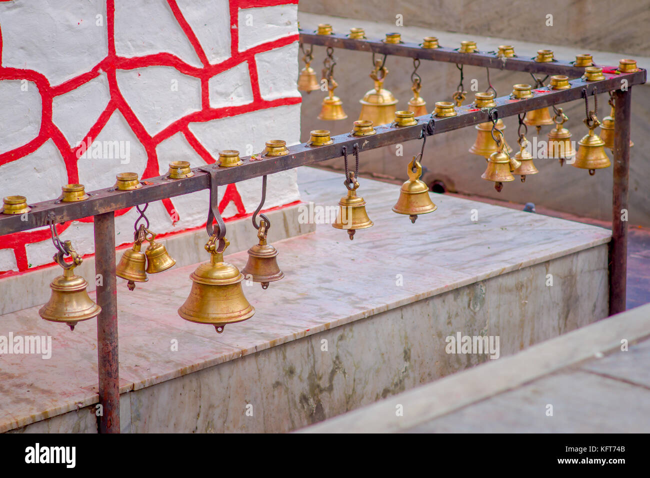 Bells of different size hanging in Taal Barahi Mandir temple, Pokhara