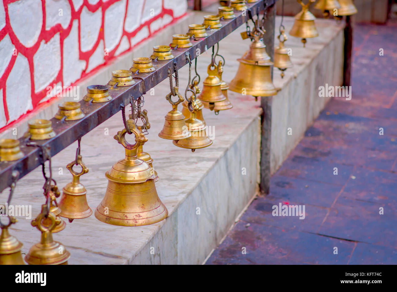 Bells of different size hanging in Taal Barahi Mandir temple, Pokhara