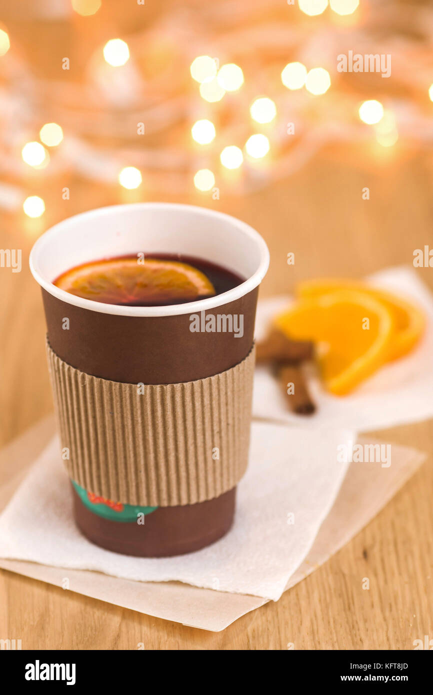 Cup with hot mulled red wine Stock Photo