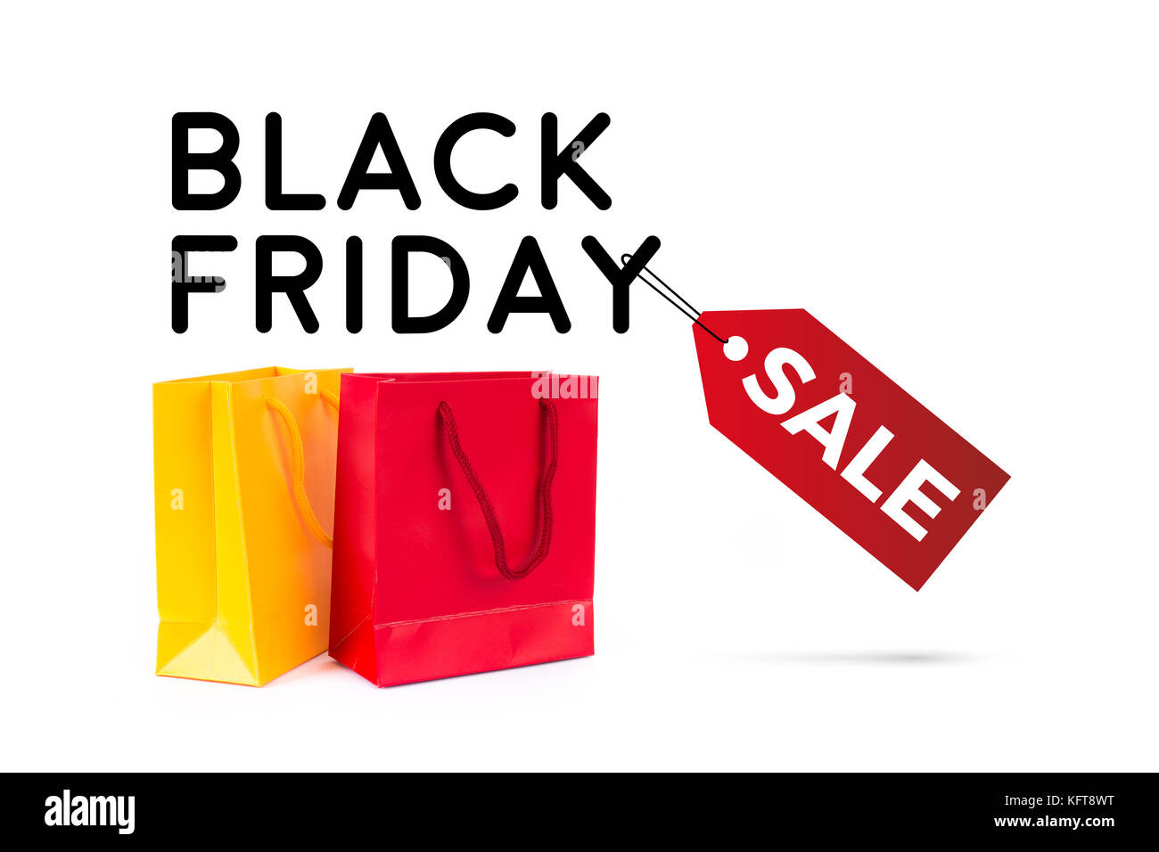 black friday sale with colored bags on white background with copy space
