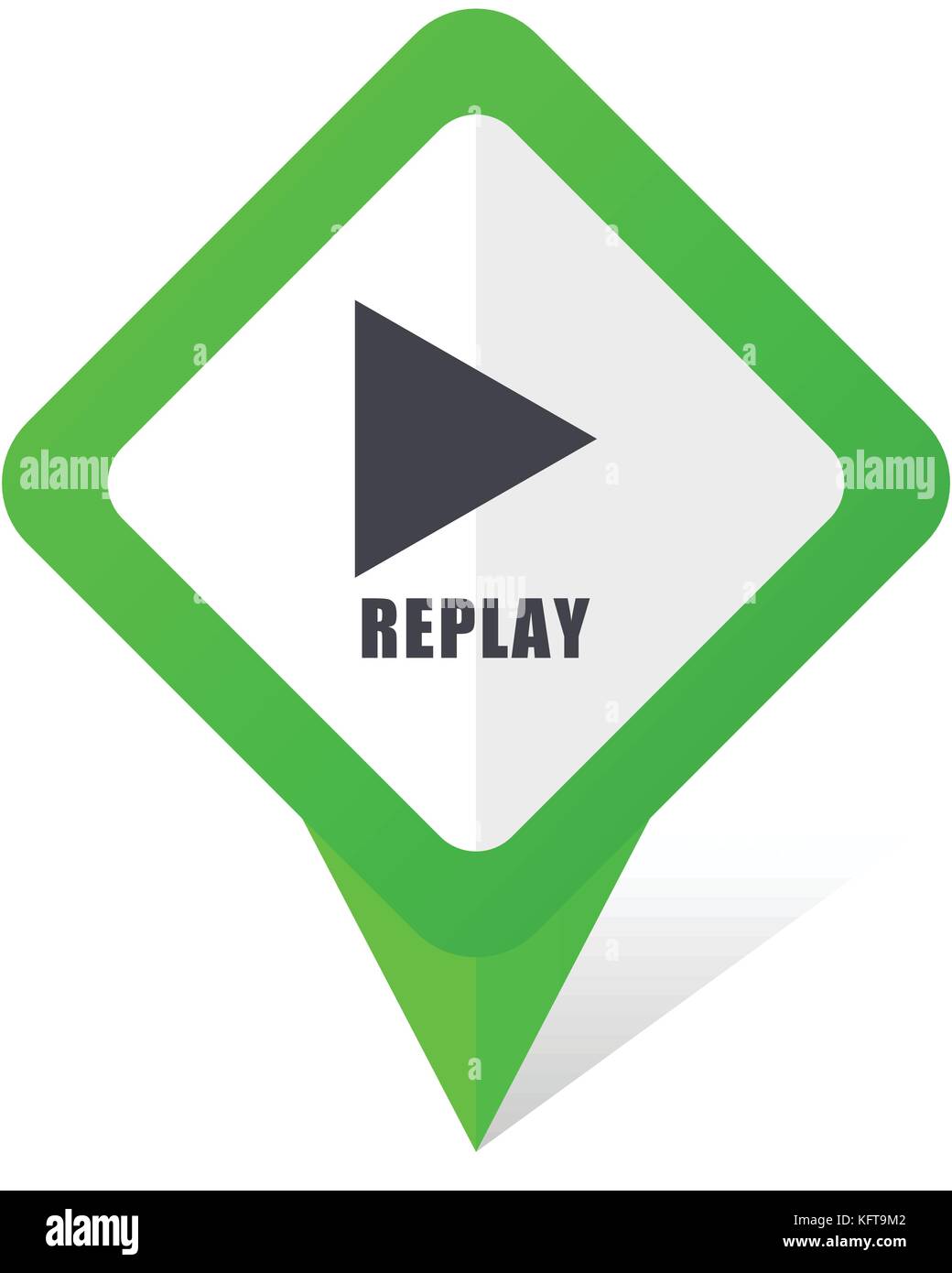 Replay green square pointer web and mobile phone vector icon in eps 10 on white background with shadow Stock Vector