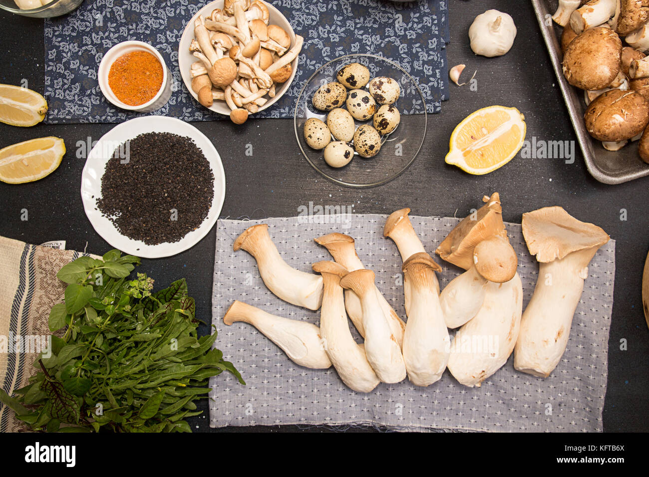 Group of raw ingredients for preparing vegetarian dinner. Oyster