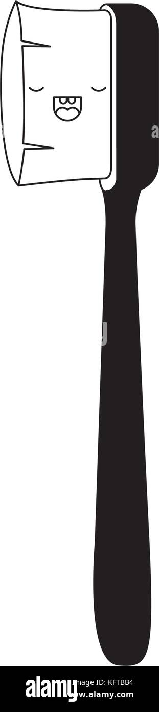 manual toothbrush male kawaii in black silhouette Stock Vector Image ...
