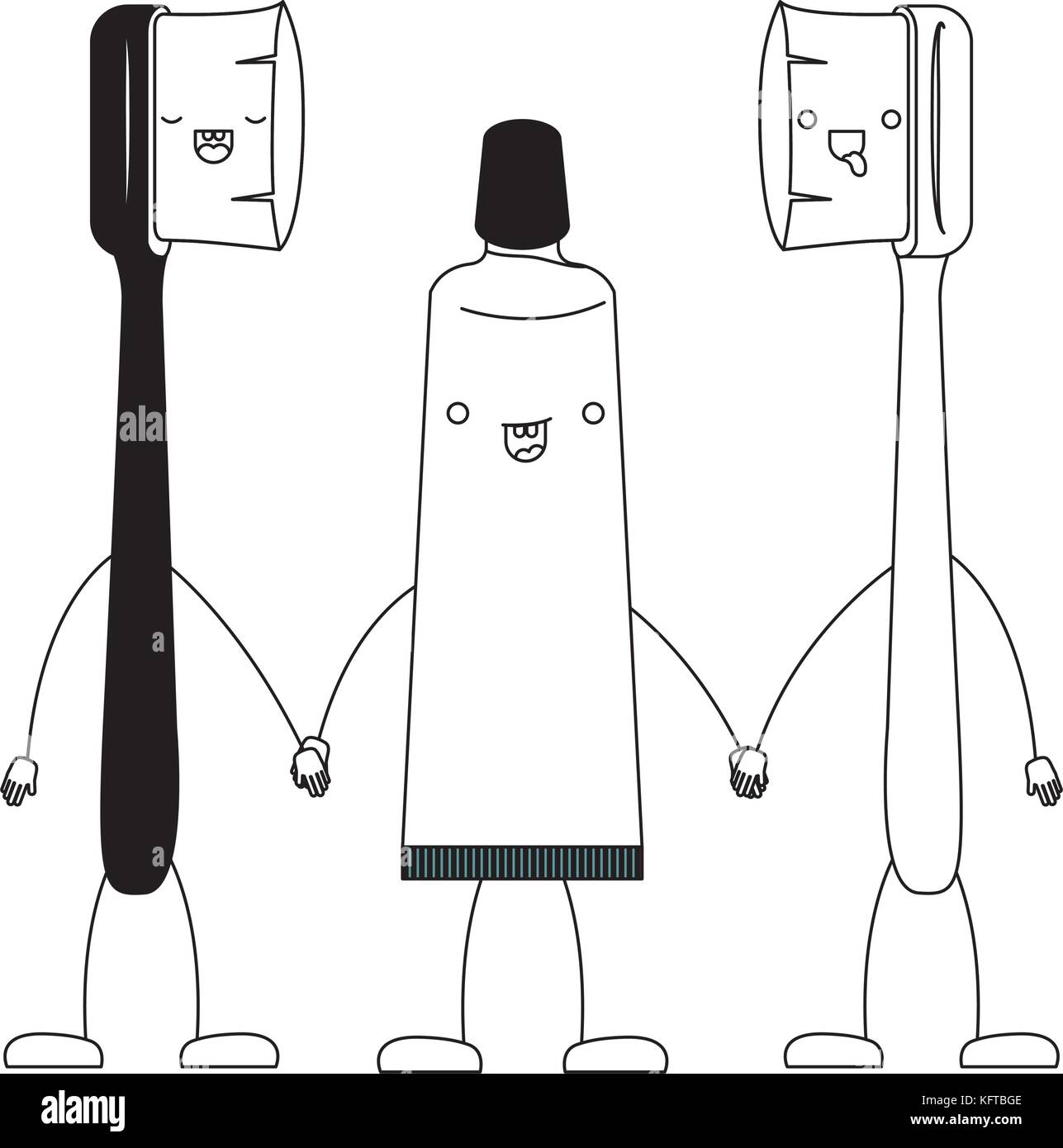 cartoon couple toothbrushes and toothpaste in black silhouette Stock ...