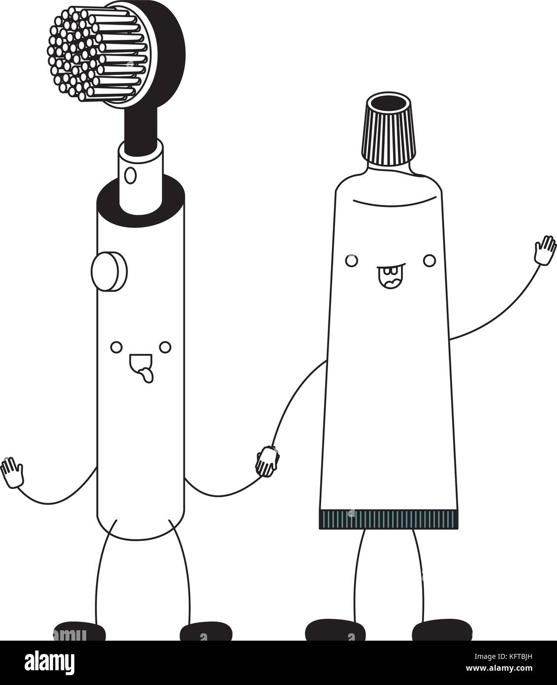 electric toothbrush and toothpaste holding hands in black silhouette ...