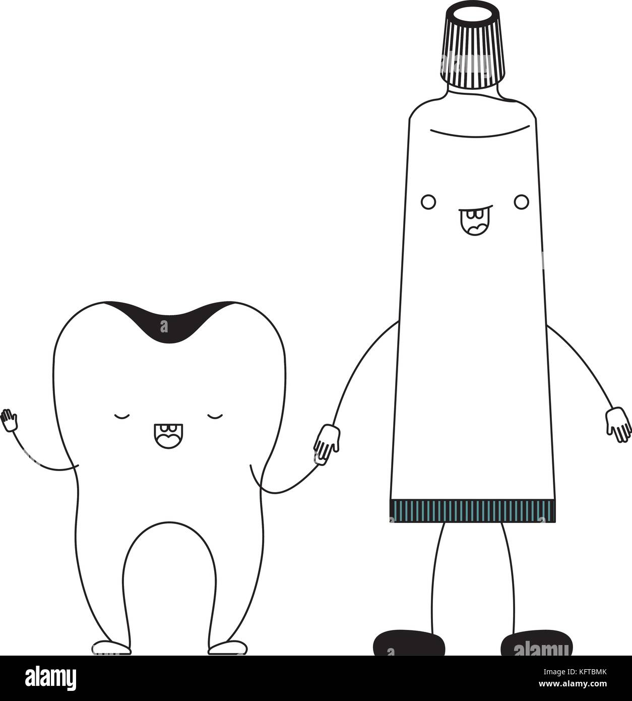 tooth and toothpaste in cartoon holding hands in black silhouette Stock ...
