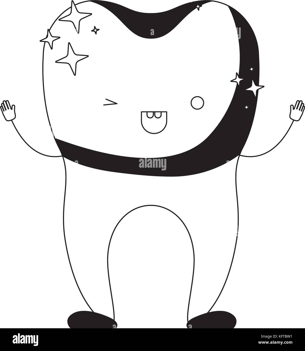 tooth with dental crown cartoon in black silhouette Stock Vector Image