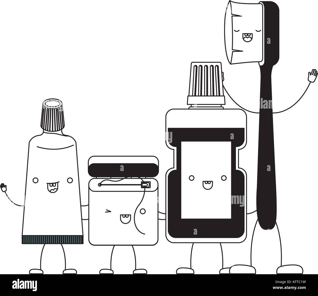 toothpaste and dental floss and mouthwash and toothbrush in cartoon ...