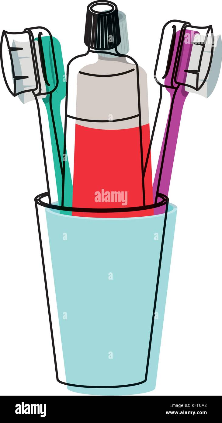 glass with toothpaste and toothbrushes in watercolor silhouette Stock ...