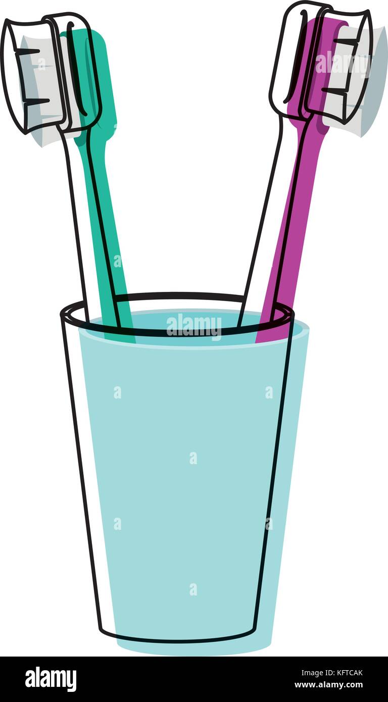 glass with two toothbrush in watercolor silhouette Stock Vector Image ...
