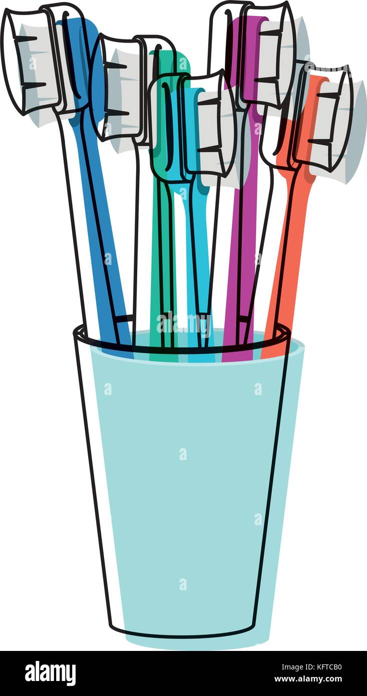 glass with several toothbrush in watercolor silhouette Stock Vector ...