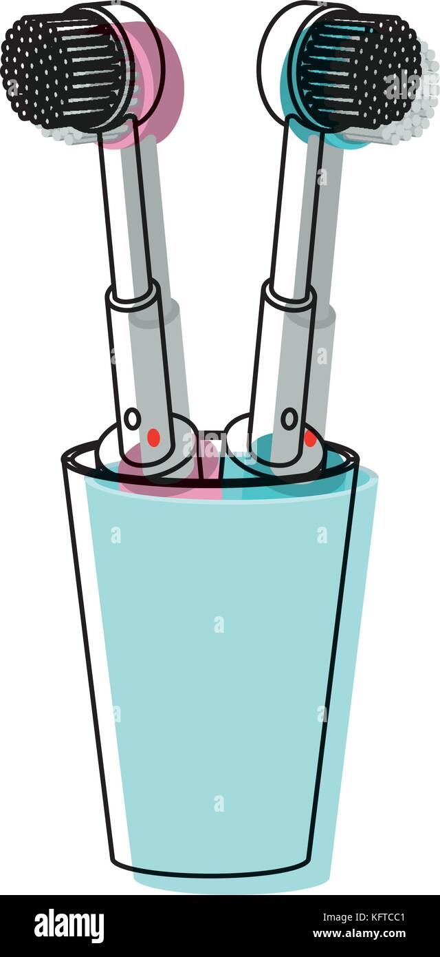 glass with two electric toothbrush in watercolor silhouette Stock ...