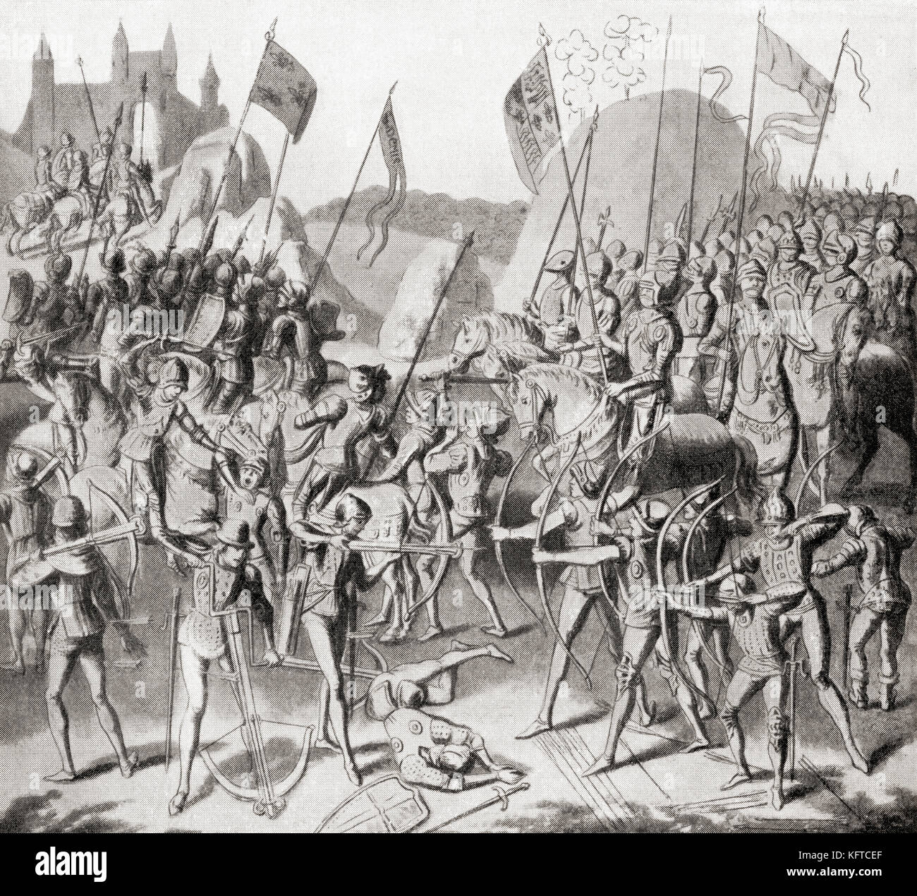 The Battle of Crécy, aka Battle of Cressy, 1346.  From Hutchinson's History of the Nations, published 1915. Stock Photo