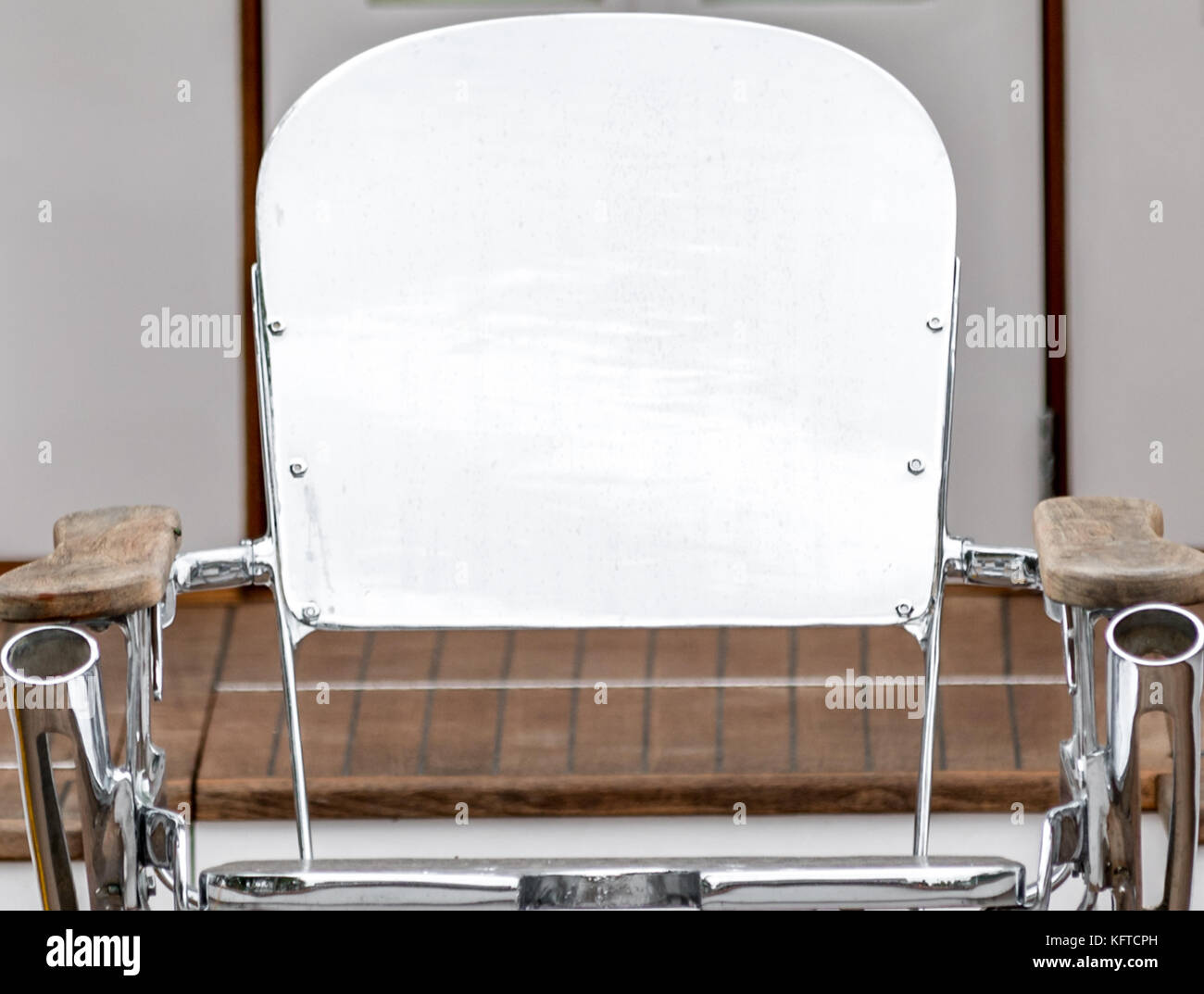 stainless steel sport fishing chair on a fishing boat in eastern long island, ny Stock Photo