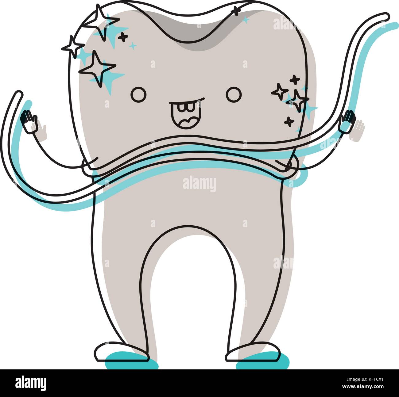 cartoon tooth with dental floss around in watercolor silhouette Stock ...