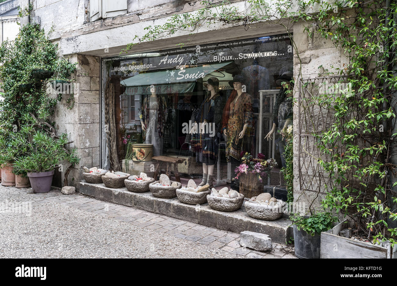 Ladies Fashion Shop Window, Perigueux, France Stock Photo