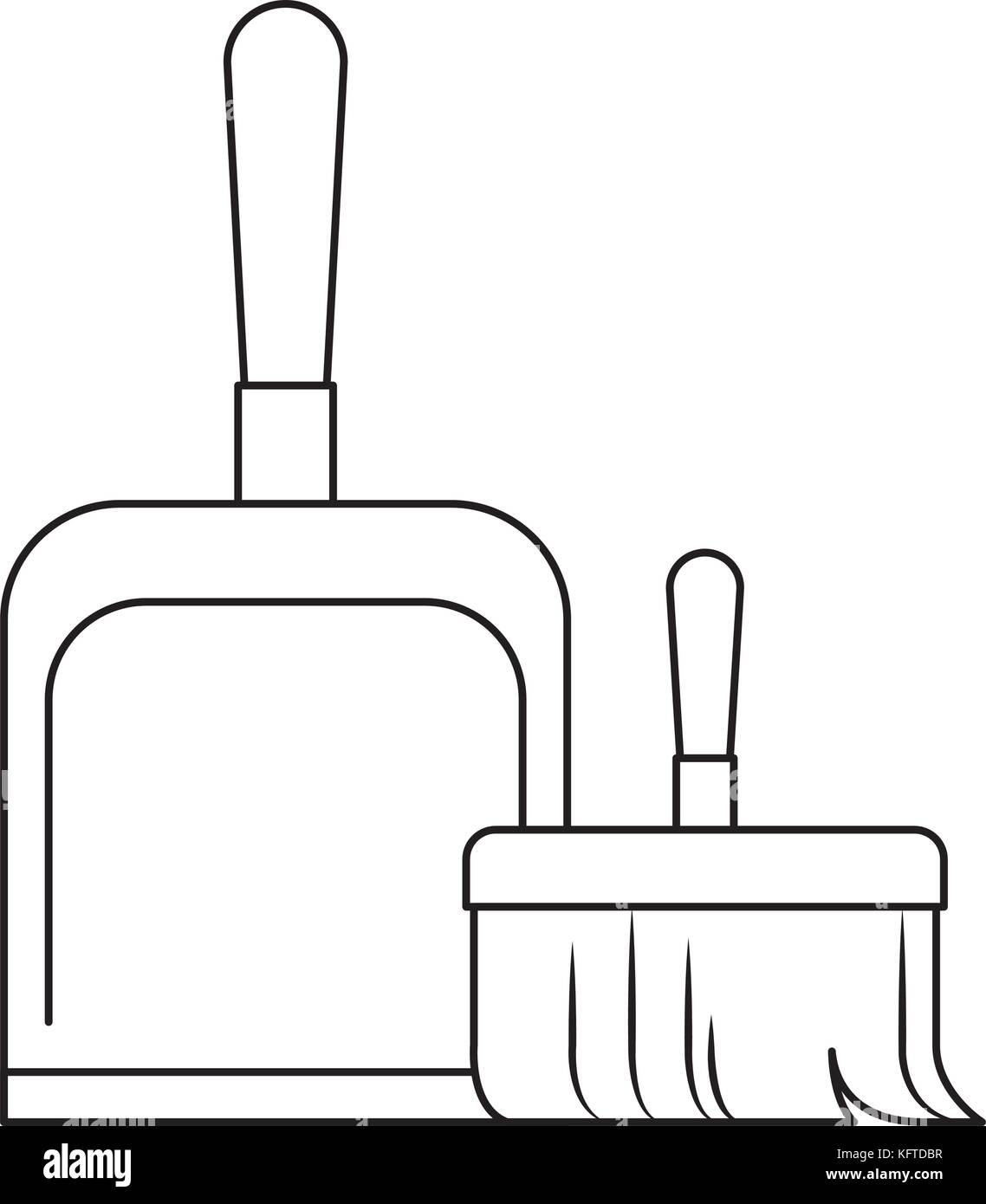dustpan and hand broom in monochrome silhouette Stock Vector
