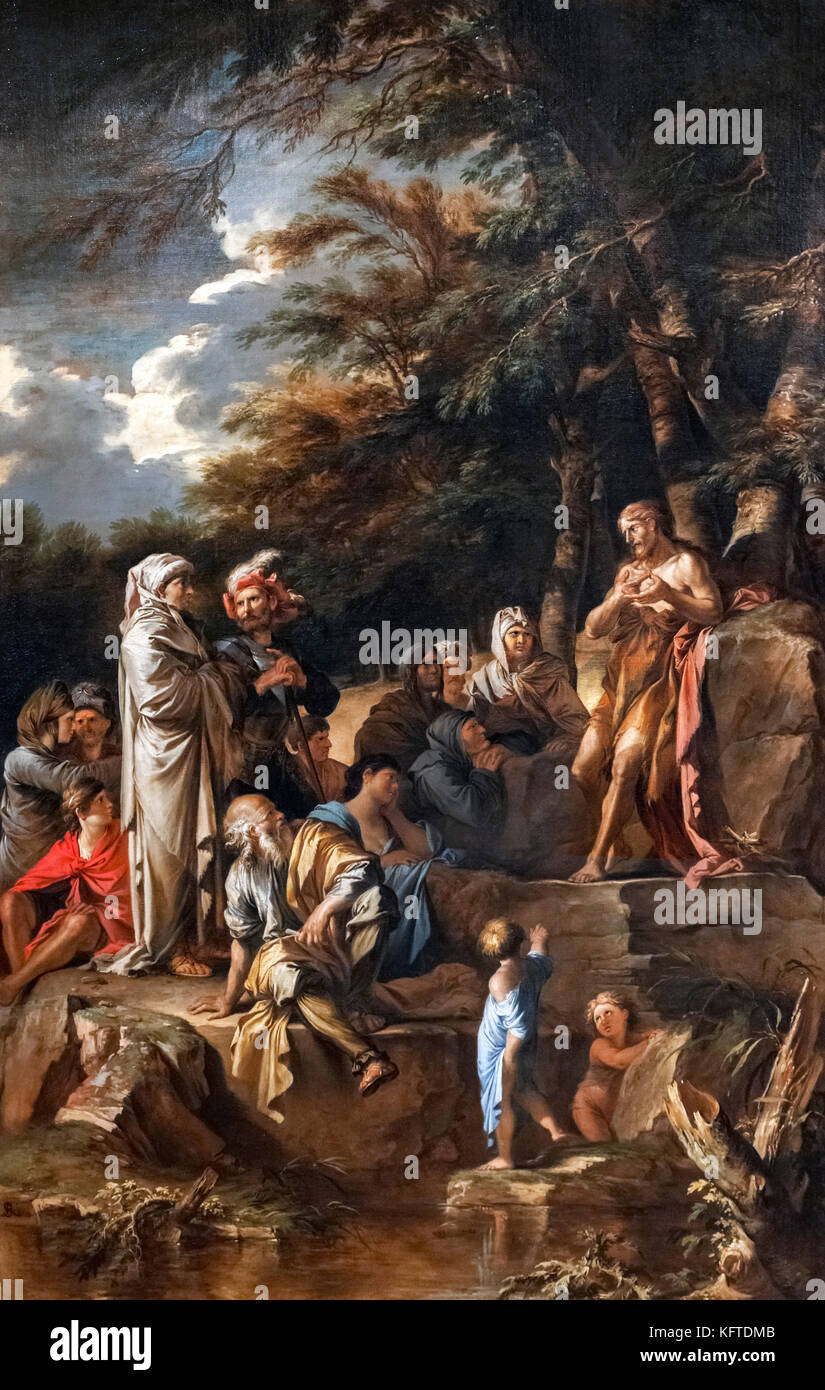 St John the Baptist Preaching in the Wilderness by Salvator Rosa (1615-1673), oil on canvas, c.1660 Stock Photo