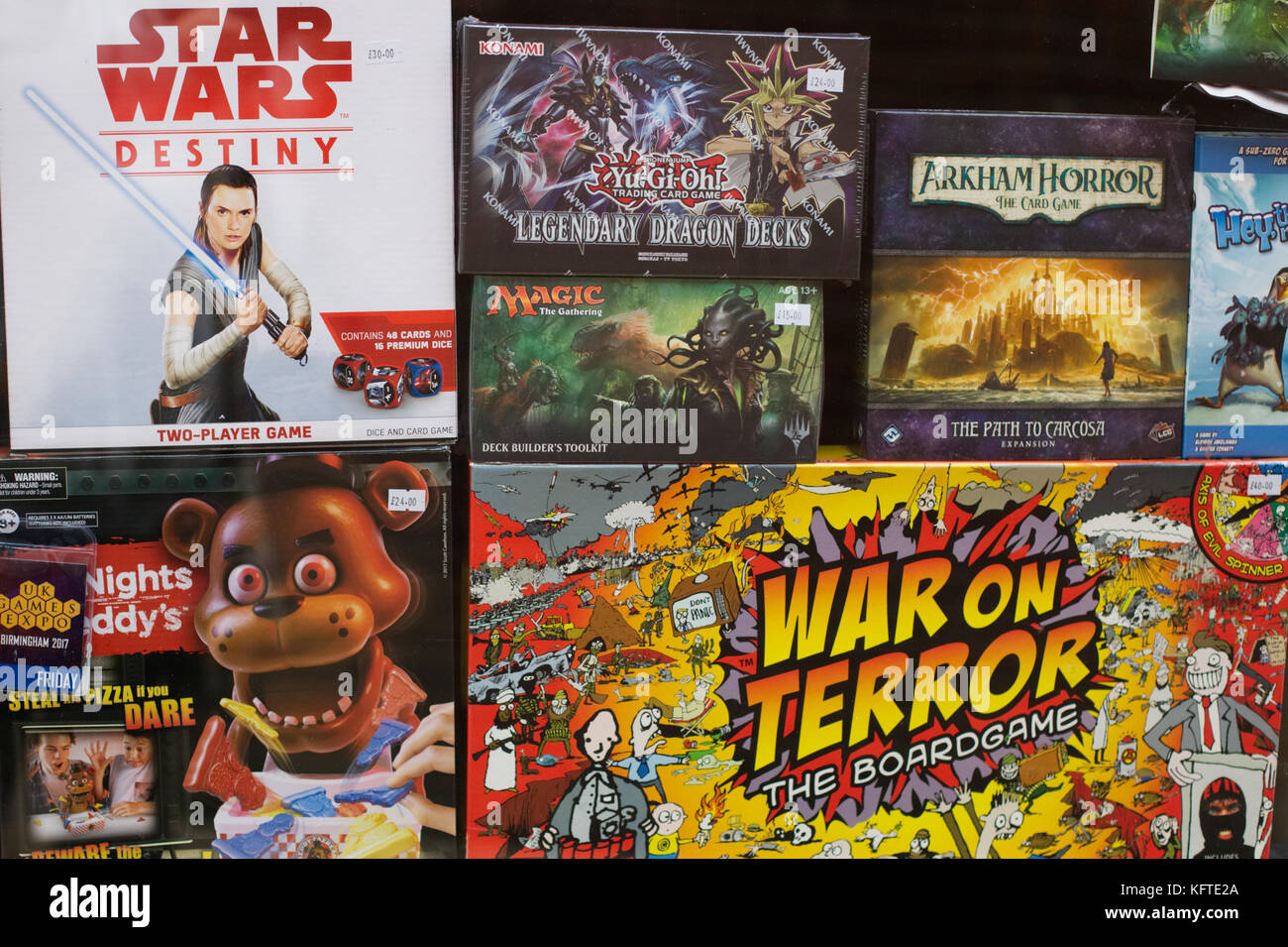 Assorted board games in store window Stock Photo