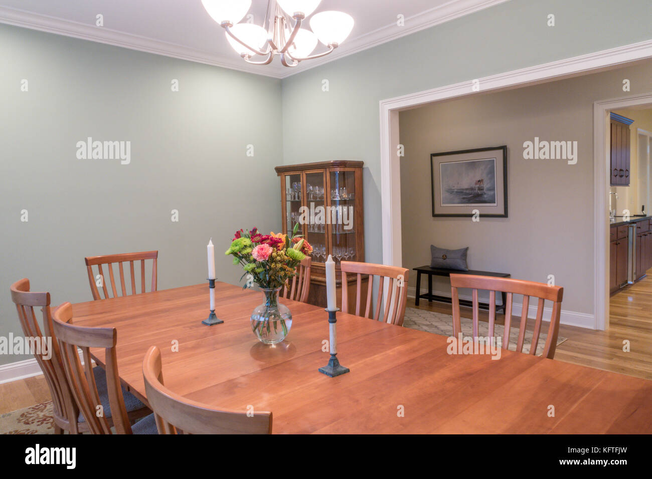 Upscale Residential Dining Room, USA Stock Photo