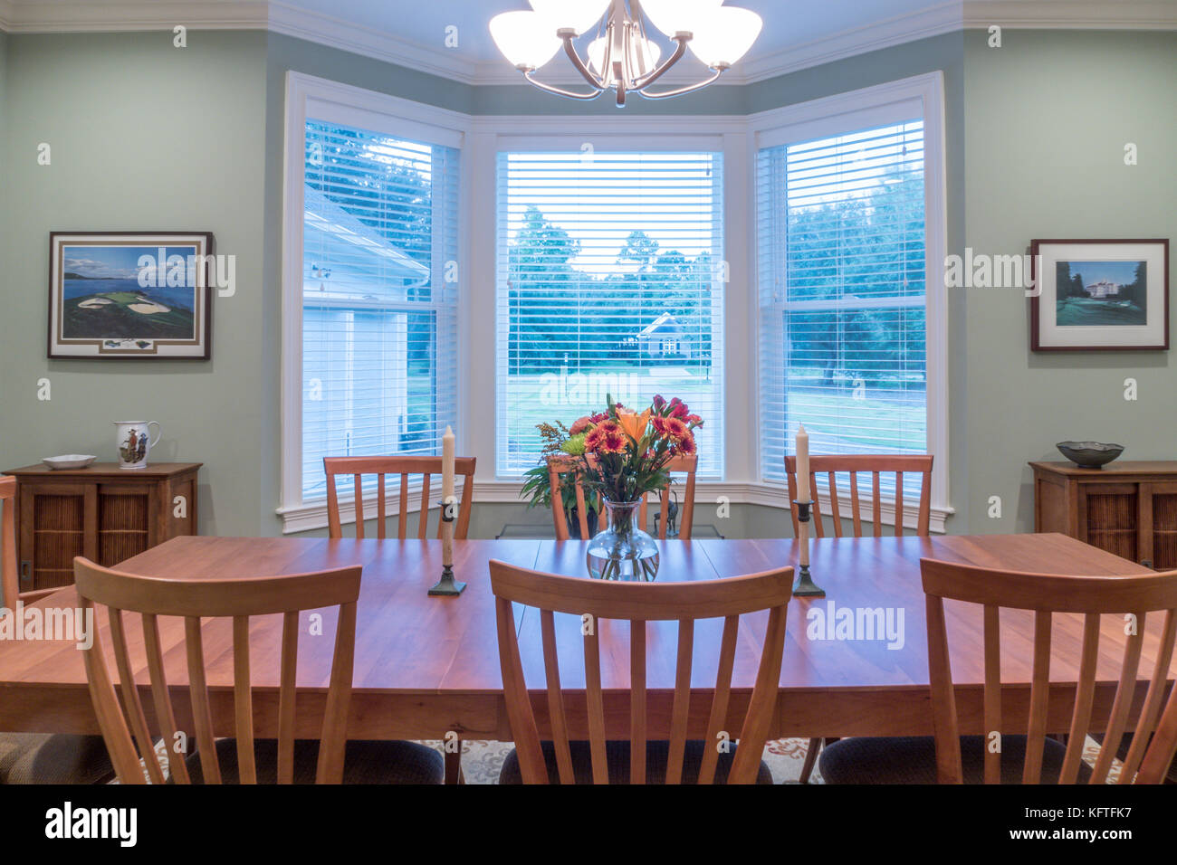Upscale Residential Dining Room, USA Stock Photo
