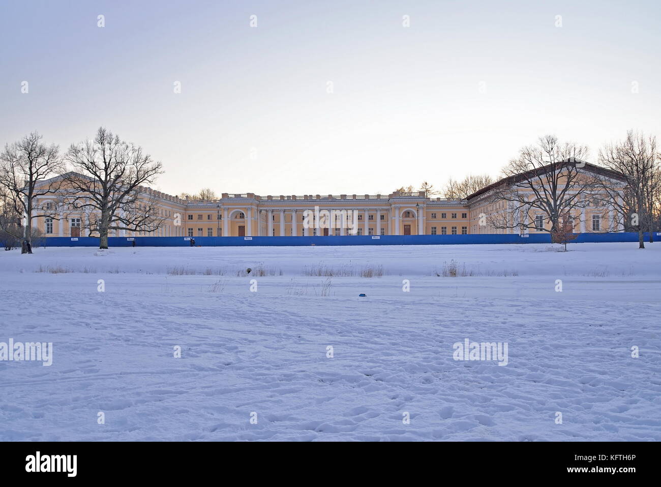 Alexander Palace restoration in winter. Pushkin, Tsarskoye Selo, Stock Photo