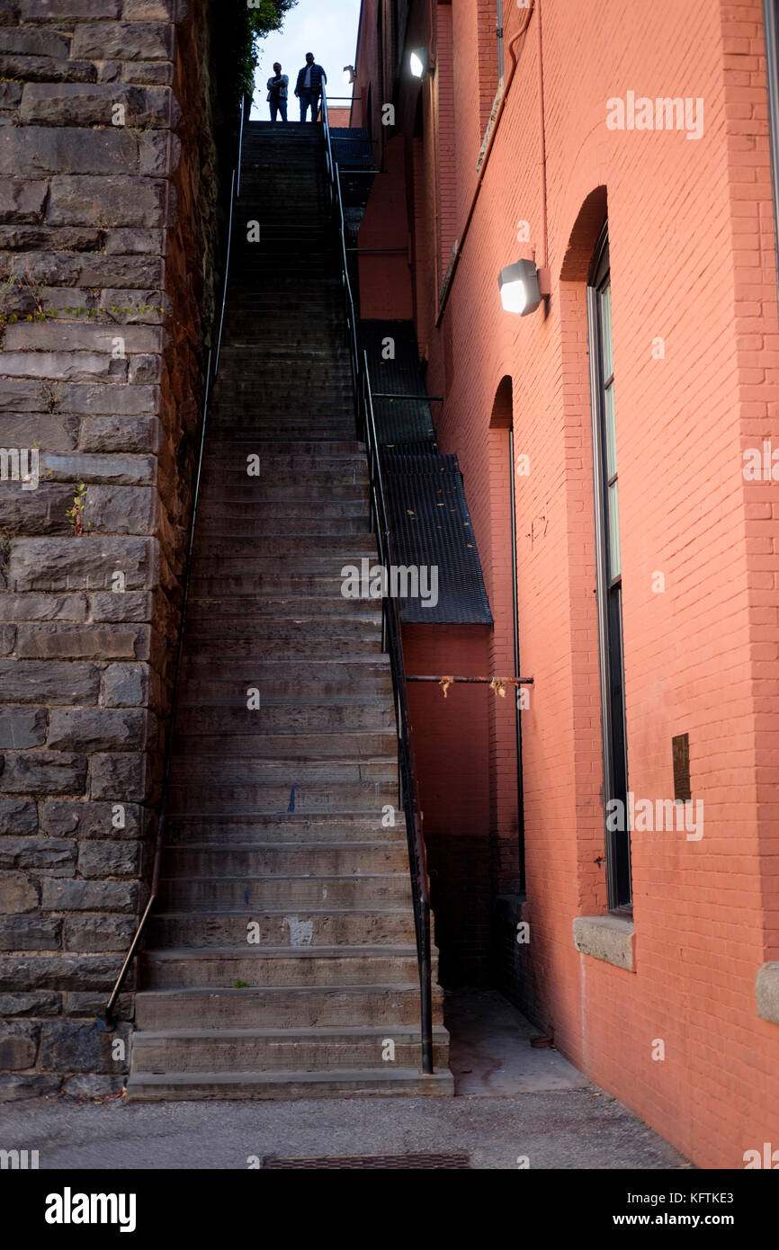 The Exorcist Steps, staircase movie location for the film The Exorcist, Prospect St NW in Georgetown, Washington D.C., United States of America, USA. Stock Photo
