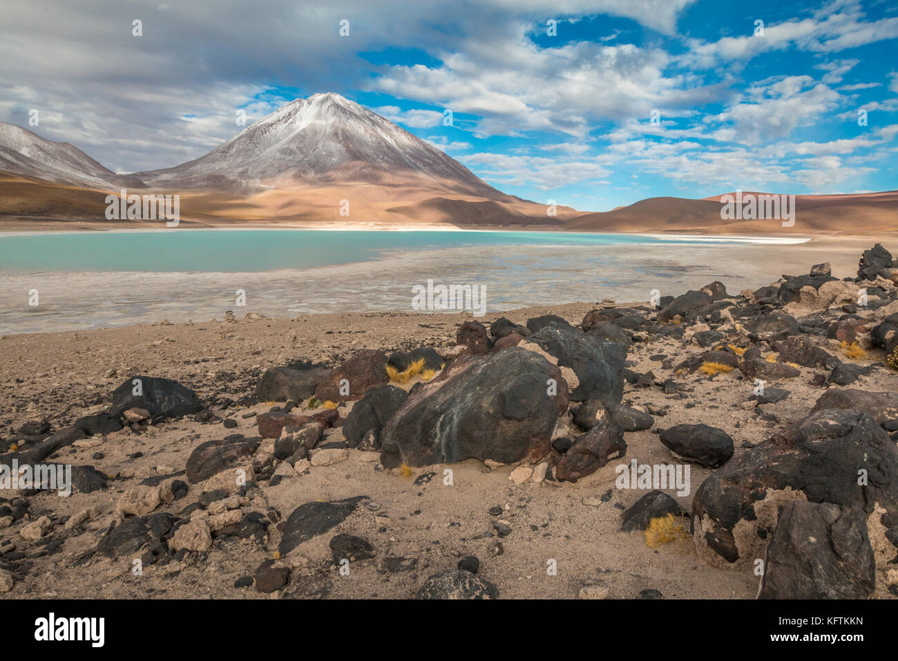 View of Lago Verde Green Lakes in Salar Uyuni Bolivia Stock Photo