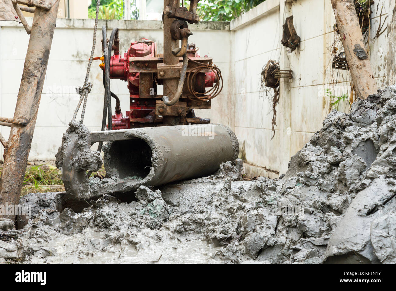 wetprocess bored pile installation in house construction Stock Photo