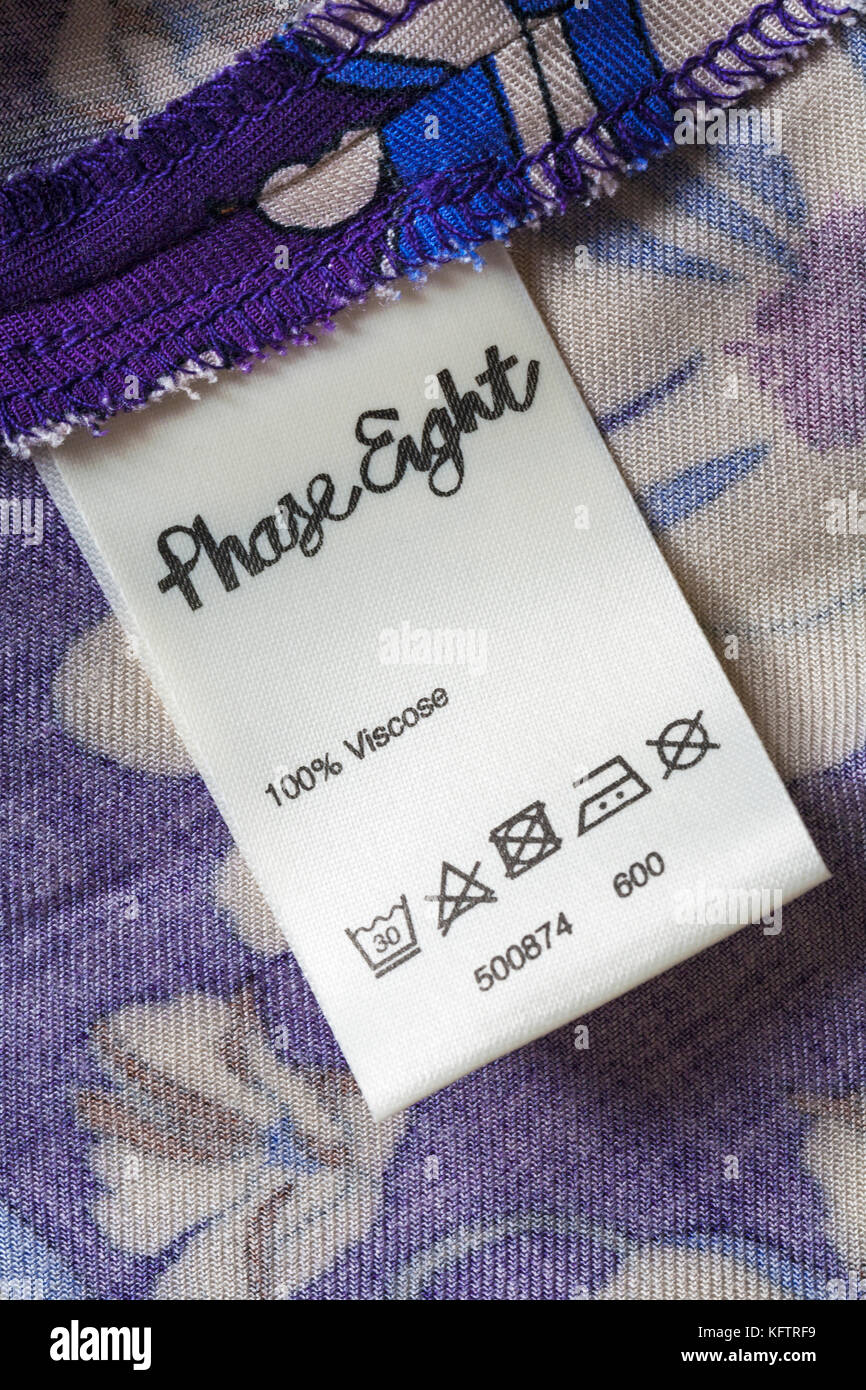 100% viscose label in Phase Eight top with wash care symbols Stock Photo