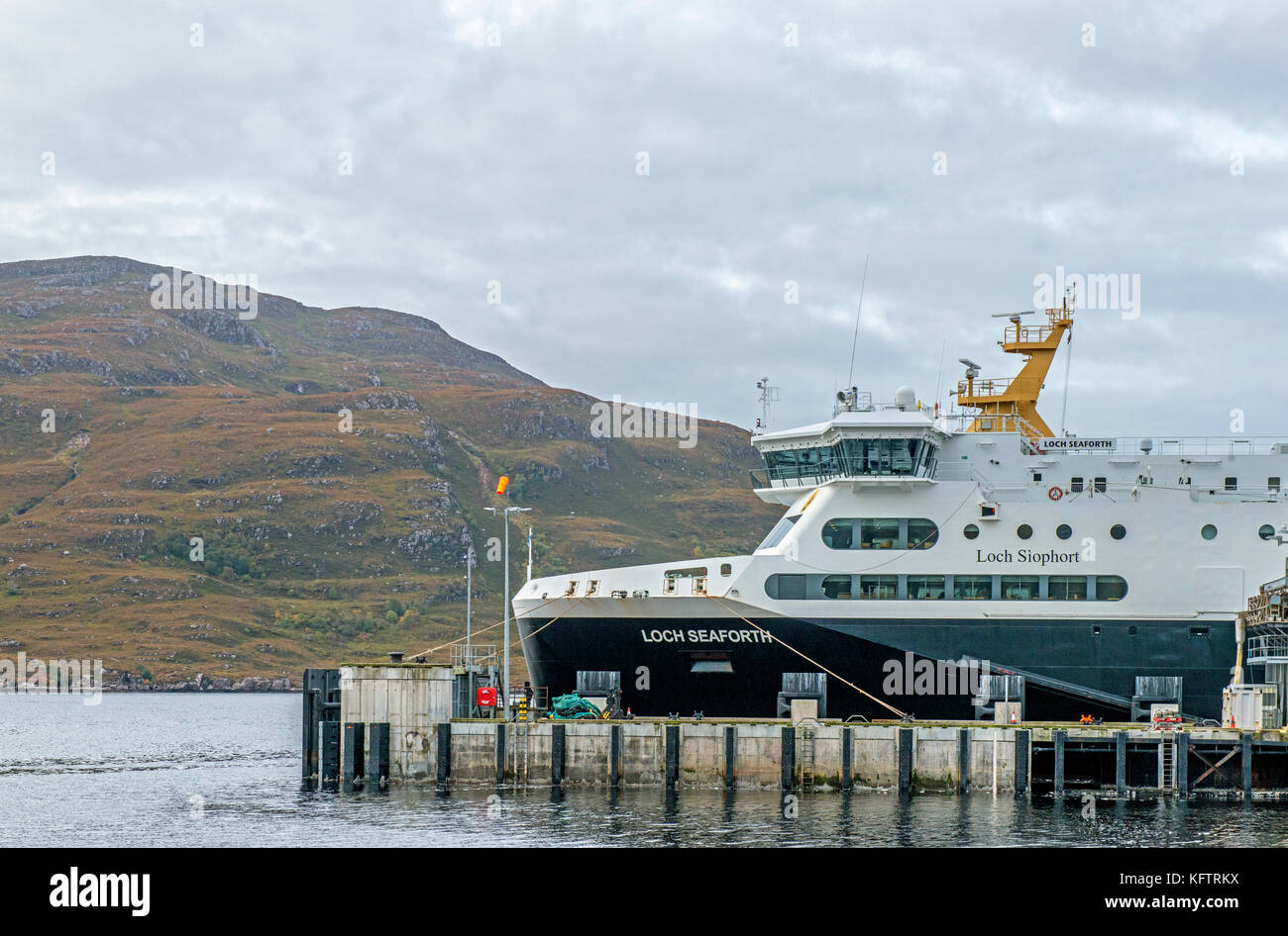 The CalMac Ferry Loch Seaforth Berthed at Ullapool Harbour Scotland Stock Photo