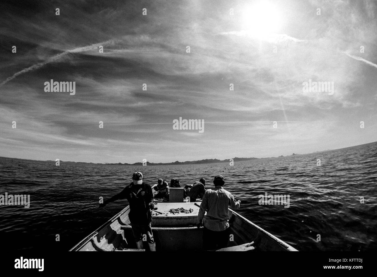 Fishing in the sea around San Pedro Nolasco Island, near the fishing community of La Manga and San Carlos in Sonora, Mexico and the Gulf of California Stock Photo